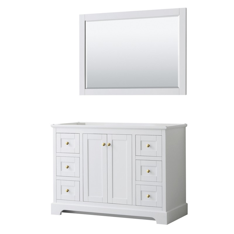 WYNDHAM COLLECTION WCV232348SWGCXSXXM46 AVERY 48 INCH SINGLE BATHROOM VANITY IN WHITE WITH 46 INCH MIRROR AND BRUSHED GOLD TRIM