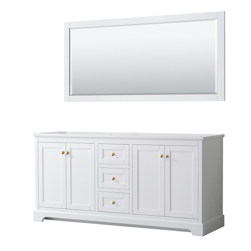 WYNDHAM COLLECTION WCV232372DWGCXSXXM70 AVERY 72 INCH DOUBLE BATHROOM VANITY IN WHITE WITH 70 INCH MIRROR AND BRUSHED GOLD TRIM