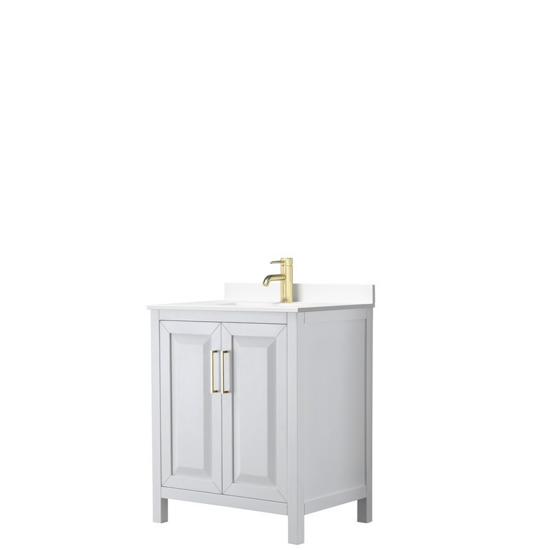 WYNDHAM COLLECTION WCV252530SWGWCUNSMXX DARIA 30 INCH SINGLE BATHROOM VANITY IN WHITE WITH WHITE CULTURED MARBLE COUNTERTOP, UNDERMOUNT SQUARE SINK AND BRUSHED GOLD TRIM