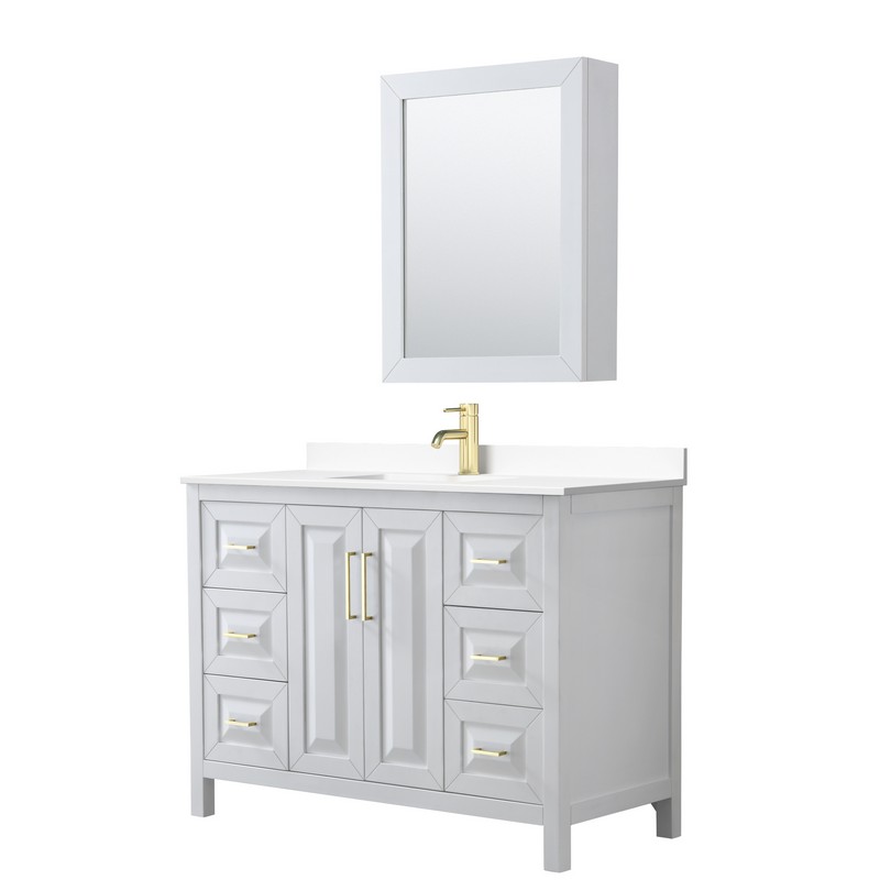 WYNDHAM COLLECTION WCV252548SWGWCUNSMED DARIA 48 INCH SINGLE BATHROOM VANITY IN WHITE WITH WHITE CULTURED MARBLE COUNTERTOP, UNDERMOUNT SQUARE SINK, MEDICINE CABINET AND BRUSHED GOLD TRIM