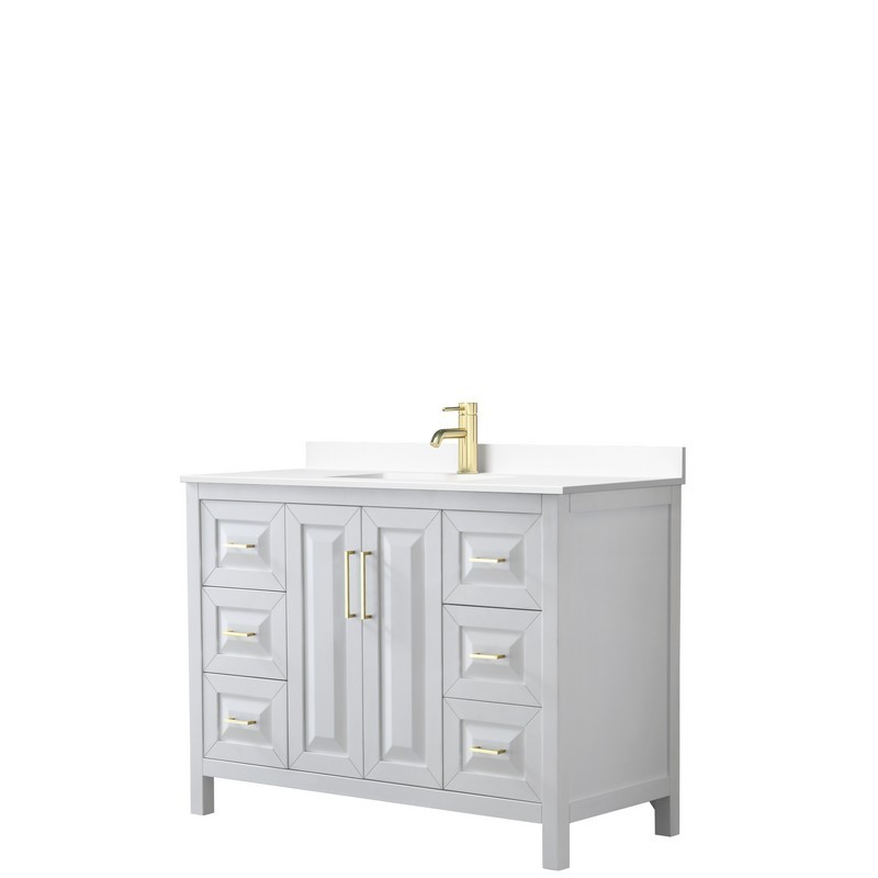 WYNDHAM COLLECTION WCV252548SWGWCUNSMXX DARIA 48 INCH SINGLE BATHROOM VANITY IN WHITE WITH WHITE CULTURED MARBLE COUNTERTOP, UNDERMOUNT SQUARE SINK AND BRUSHED GOLD TRIM