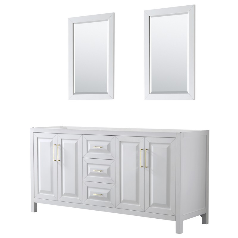 WYNDHAM COLLECTION WCV252572DWGCXSXXM24 DARIA 72 INCH DOUBLE BATHROOM VANITY IN WHITE WITH 24 INCH MIRRORS AND BRUSHED GOLD TRIM