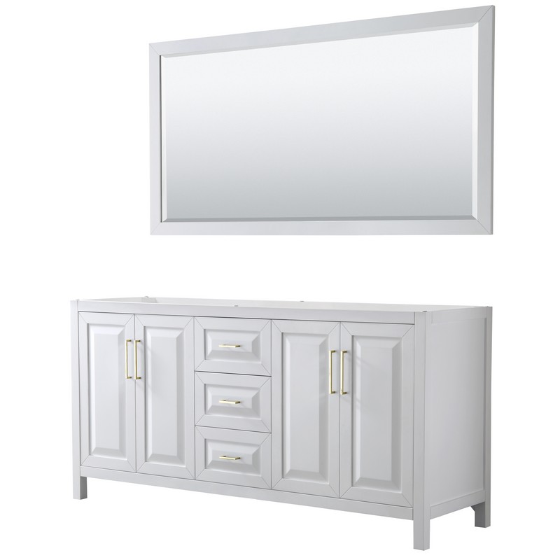 WYNDHAM COLLECTION WCV252572DWGCXSXXM70 DARIA 72 INCH DOUBLE BATHROOM VANITY IN WHITE WITH 70 INCH MIRROR AND BRUSHED GOLD TRIM