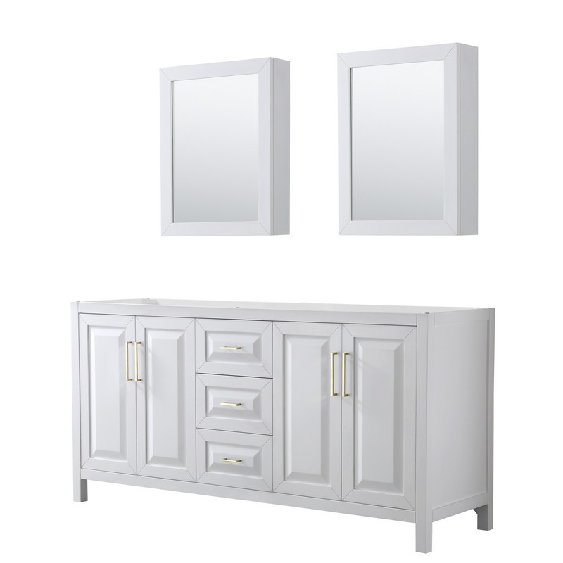 WYNDHAM COLLECTION WCV252572DWGCXSXXMED DARIA 72 INCH DOUBLE BATHROOM VANITY IN WHITE WITH BRUSHED GOLD TRIM AND MEDICINE CABINETS