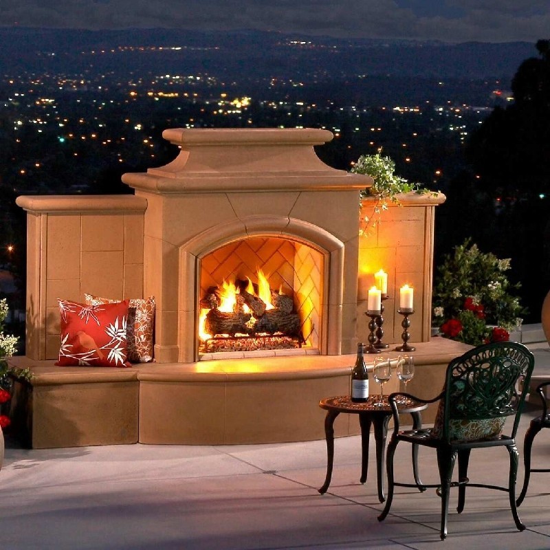 AMERICAN FYRE DESIGNS 868-05 67 INCH VENTED FREE-STANDING OUTDOOR GRAND MARIPOSA FIREPLACE WITH EXTENDED BULLNOSE HEARTH