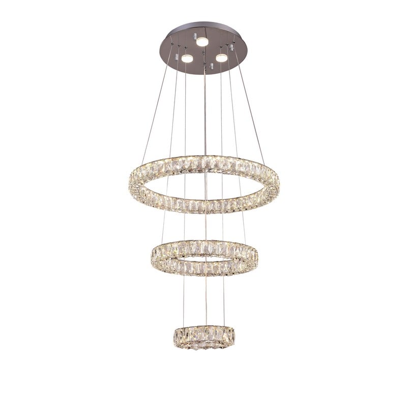 Bethel a Triple Halo Clear Crystal Ring LED Chandelier