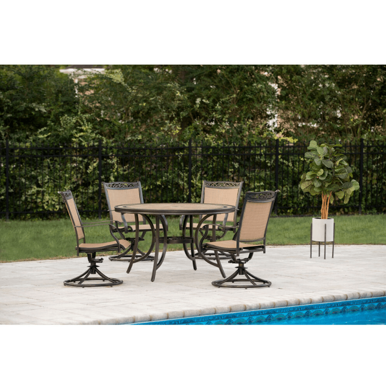 HANOVER FNTDN5PCSWTN FONTANA 51 INCH 5-PIECE OUTDOOR DINING SET WITH TILE TOP TABLE - TAN