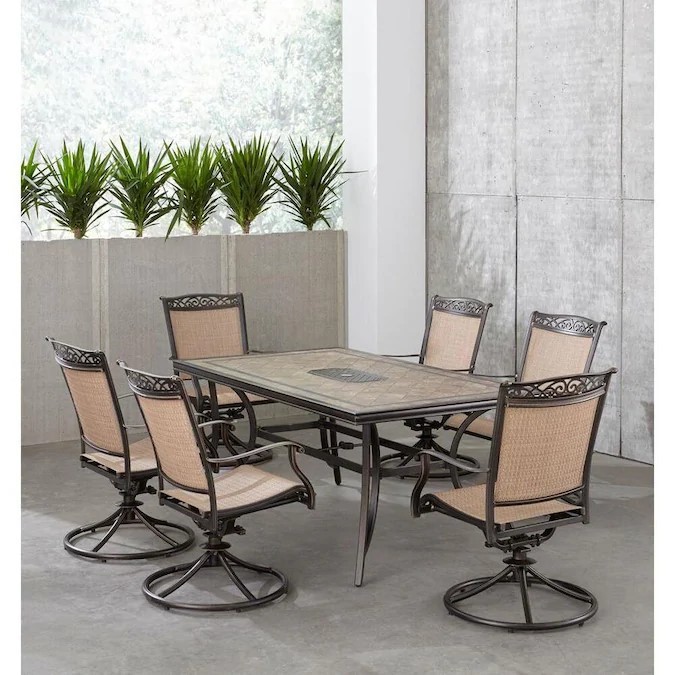 HANOVER FNTDN7PCSWTN FONTANA 68 INCH 7-PIECE DINING SET WITH LARGE TILE TOP TABLE - TAN