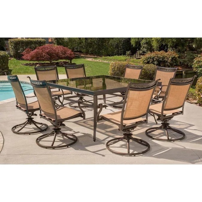 HANOVER FNTDN9PCSWSQG FONTANA 59 3/4 INCH 9-PIECE DINING SET WITH GLASS TOP TABLE - TAN