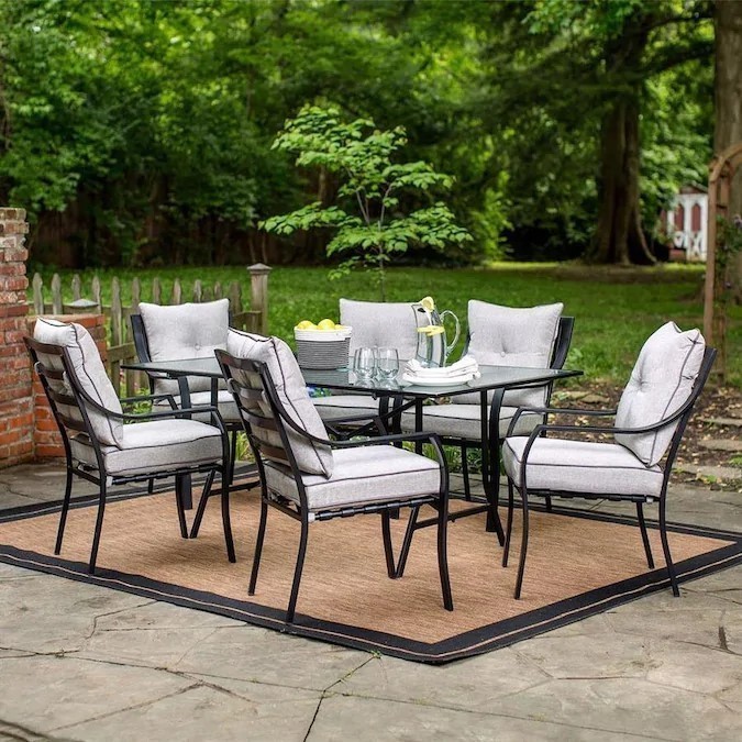 HANOVER LAVALLETTE7PC LAVALLETTE 66 INCH 7-PIECE OUTDOOR DINING SET - GREY
