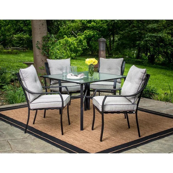 HANOVER LAVDN5PC-SLV LAVALLETTE 42 INCH 5-PIECE OUTDOOR DINING SET - GREY AND SILVER LININGS