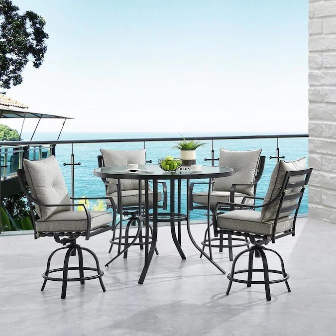HANOVER LAVDN5PCBR LAVALLETTE 52 INCH 5-PIECE OUTDOOR HIGH DINING SET WITH SWIVEL ROCKING CHAIR