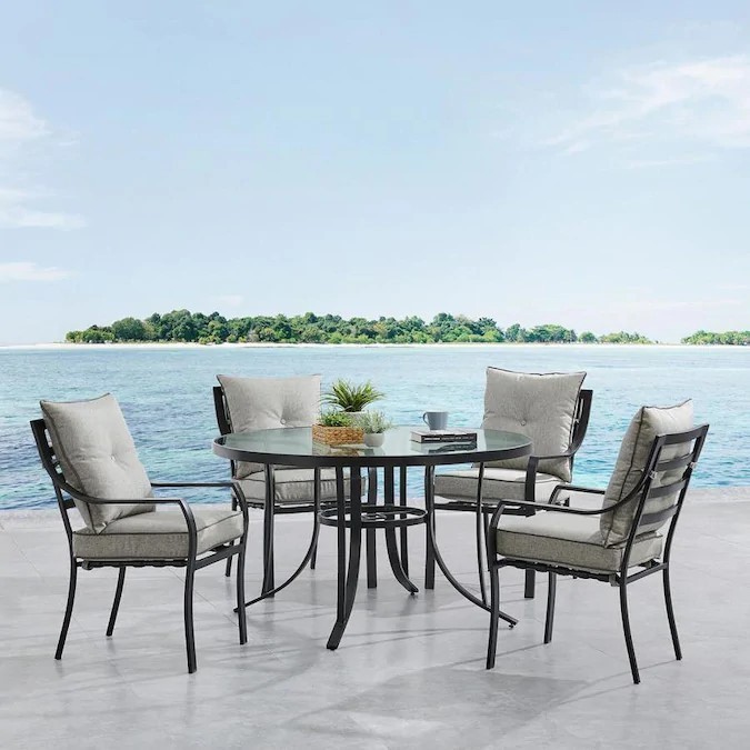 HANOVER LAVDN5PCRD-SLV LAVALLETTE 52 INCH 5-PIECE OUTDOOR DINING SET WITH STATIONARY CHAIR - SILVER