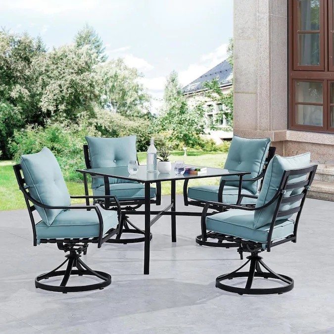 HANOVER LAVDN5PCSW-BLU LAVALLETTE 42 INCH 5-PIECE OUTDOOR DINING SET WITH SWIVEL ROCKING CHAIR - BLUE