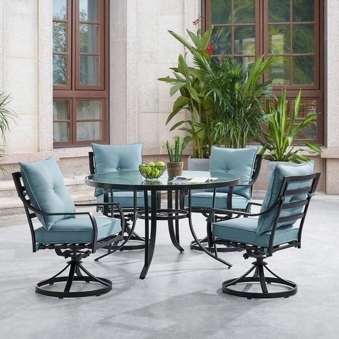HANOVER LAVDN5PCSWRD LAVALLETTE 52 INCH 5-PIECE OUTDOOR DINING SET WITH SWIVEL ROCKING CHAIR