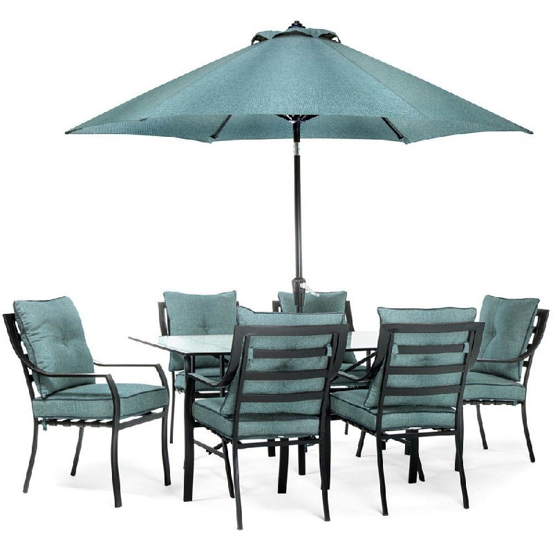 HANOVER LAVDN7PC-BLU-SU LAVALLETTE 66 INCH 7-PIECE OUTDOOR DINING SET WITH UMBRELLA - BLUE