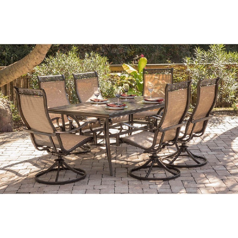 HANOVER MONDN7PCSW-6 MONACO 68 INCH 7-PIECE DINING SET WITH TILE TOP TABLE - TAN
