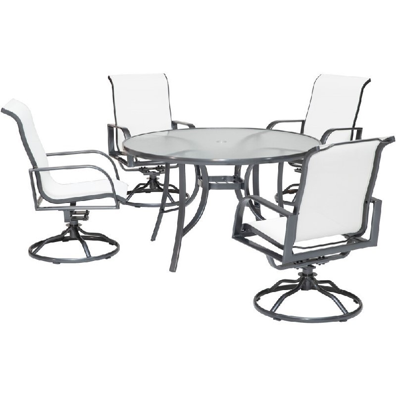 HANOVER PHOEDN5PCSWSQ-WHT PHOENIX 48 INCH 5-PIECE DINING SET WITH GLASS TOP TABLE - WHITE AND GREY