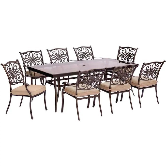 HANOVER TRADDN9PCG TRADITIONS 84 INCH 9-PIECE DINING SET WITH DINING CHAIR - TAN