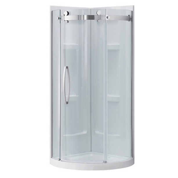 OVE DECORS 15SKAR-BREL34-CHRWM BREEZE LUX 34 INCH CORNER SHOWER KIT WITH GLASS PANEL DOOR, WALLS AND BASE IN CHROME