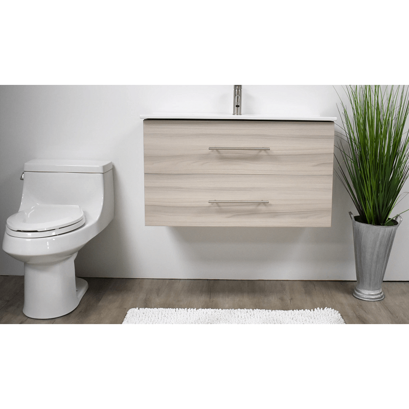 MTD VOLPA USA MTD-3336-1 NAPA 36 INCH MODERN WALL-MOUNTED FLOATING BATHROOM VANITY WITH CERAMIC TOP AND ROUND HANDLES