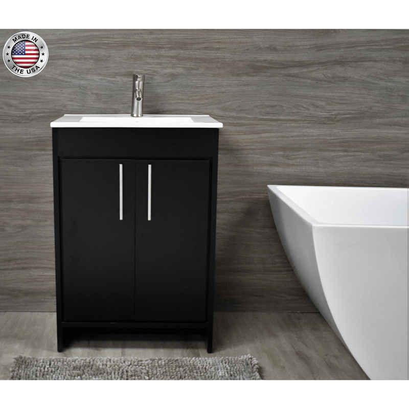 MTD VOLPA USA MTD-3430-14 VILLA 30 INCH MODERN BATHROOM VANITY WITH INTEGRATED CERAMIC TOP AND BRUSHED NICKEL ROUND HANDLES