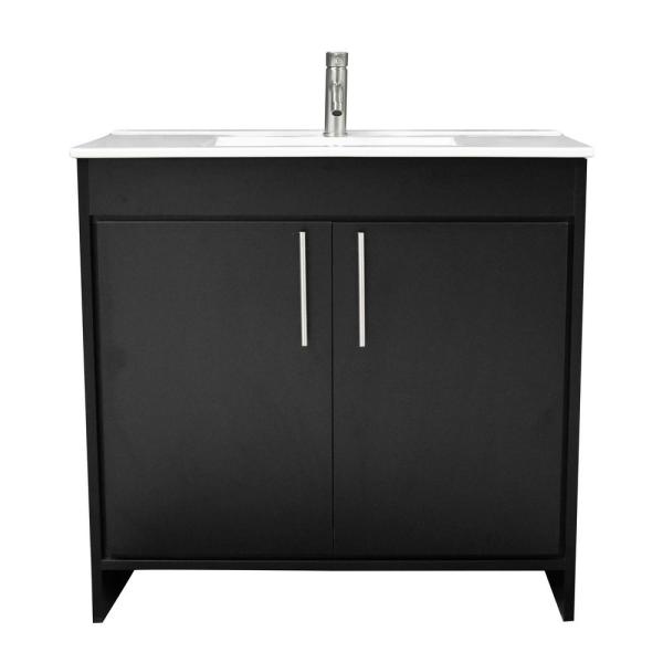MTD VOLPA USA MTD-3436-14 VILLA 36 INCH MODERN BATHROOM VANITY WITH INTEGRATED CERAMIC TOP AND BRUSHED NICKEL ROUND HANDLES