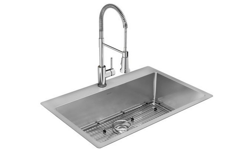 ELKAY ECTSRS33229TFC CROSSTOWN 33 INCH 18 GAUGE ONE-HOLE SINGLE BOWL DUAL MOUNT STAINLESS STEEL KITCHEN SINK KIT WITH FAUCET - POLISHED SATIN