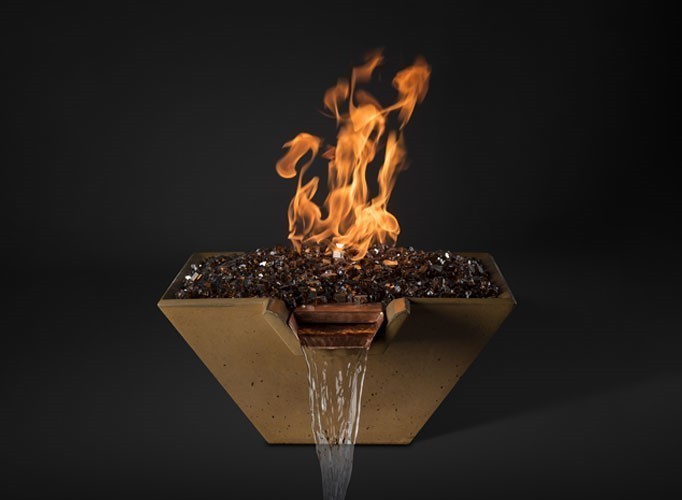 SLICK ROCK KCC22SPSCCEI CASCADE 22 INCH SQUARE FIRE ON GLASS WITH ELECTRIC IGNITION AND COPPER SCUPPER
