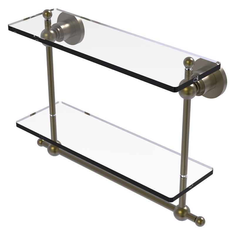 ALLIED BRASS AP-2TB/16 ASTOR PLACE 16 INCH TWO TIERED GLASS SHELF WITH INTEGRATED TOWEL BAR