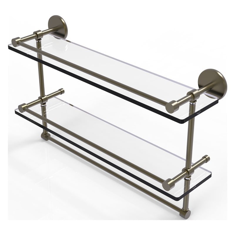 ALLIED BRASS P1000-2TB/22-GAL PRESTIGE SKYLINE 22 INCH GALLERY DOUBLE GLASS SHELF WITH TOWEL BAR