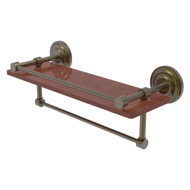 ALLIED BRASS QN-1TB-16-GAL-IRW QUE NEW 16 INCH IPE IRONWOOD SHELF WITH GALLERY RAIL AND TOWEL BAR