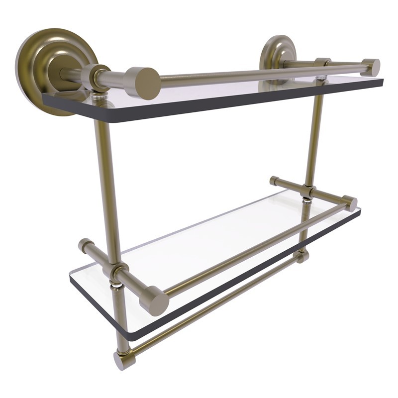 ALLIED BRASS QN-2TB/16-GAL QUE NEW 16 INCH GALLERY DOUBLE GLASS SHELF WITH TOWEL BAR