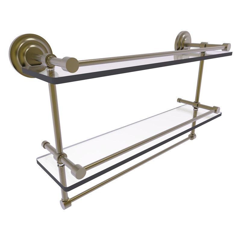ALLIED BRASS QN-2TB/22-GAL QUE NEW 22 INCH GALLERY DOUBLE GLASS SHELF WITH TOWEL BAR