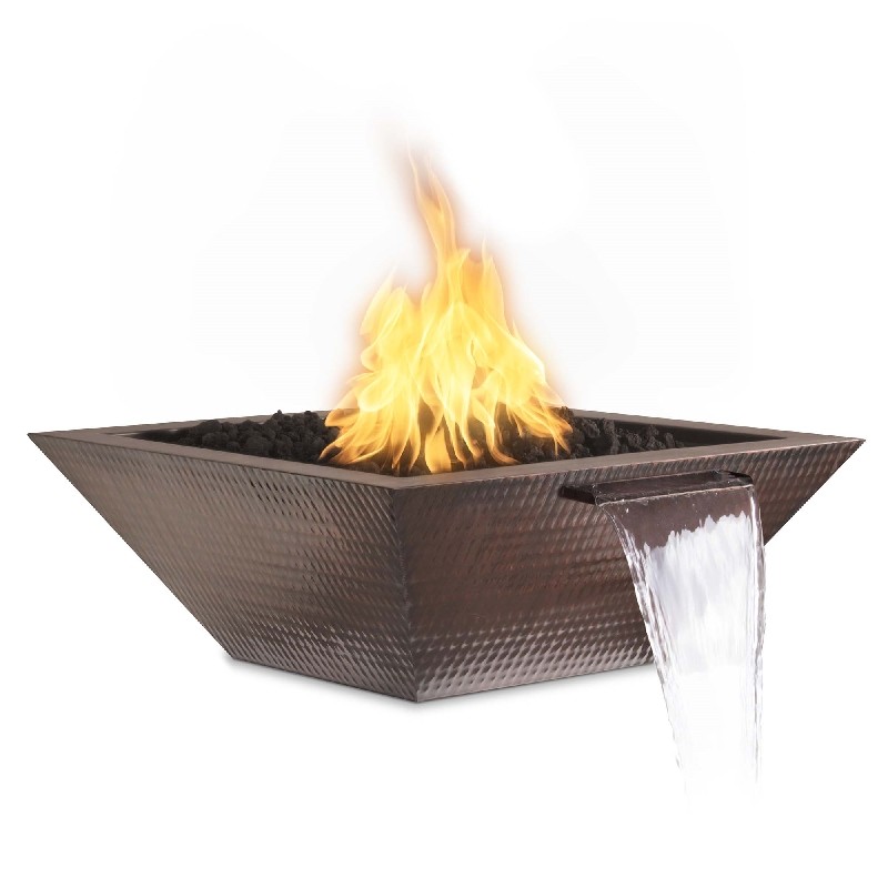 THE OUTDOOR PLUS OPT-24SCFWE12V MAYA 24 INCH HAMMERED COPPER 12V ELECTRONIC FIRE AND WATER BOWL