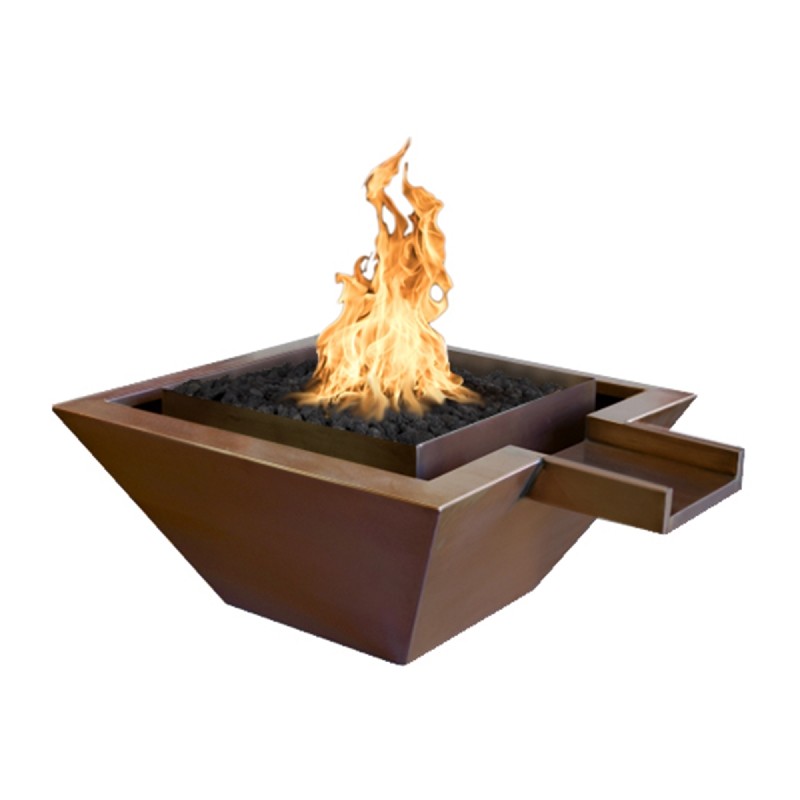 THE OUTDOOR PLUS OPT-SQ24FANDWE12V MAYA 24 INCH RAISED COPPER ELECTRONIC IGNITION FIRE AND WATER BOWL