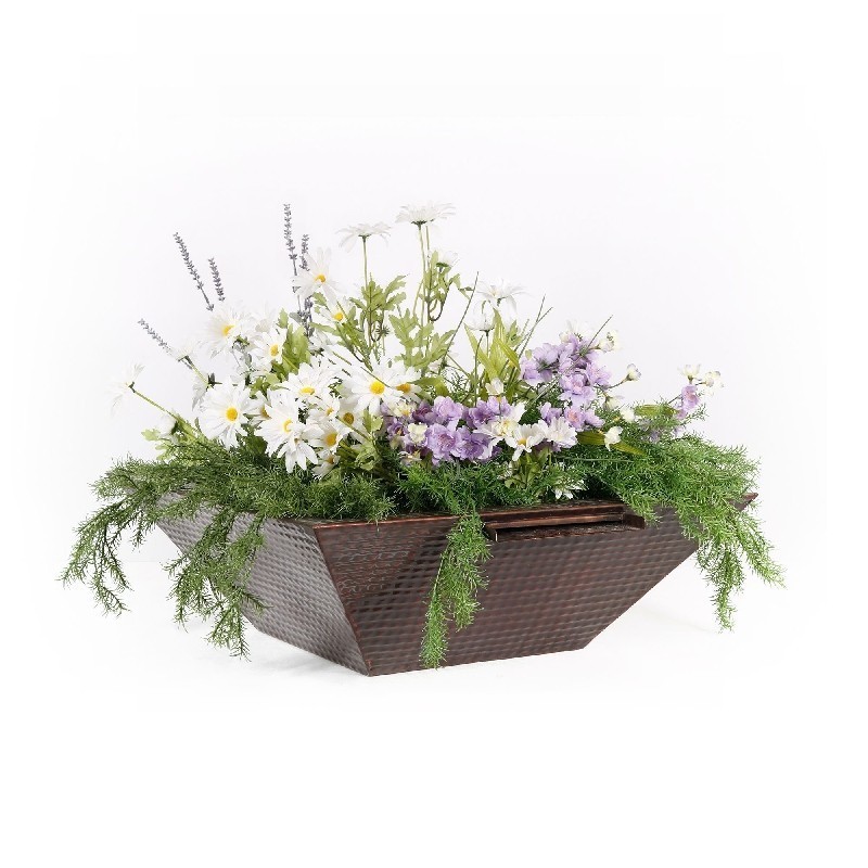 THE OUTDOOR PLUS OPT-24SCPW MAYA 24 INCH HAMMERED PATINA COPPER PLANTER AND WATER BOWL