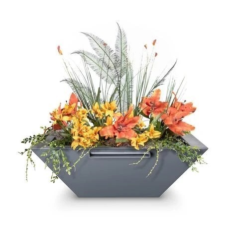 THE OUTDOOR PLUS OPT-24SQPCPW MAYA 24 INCH POWDER COAT STEEL PLANTER AND WATER BOWL