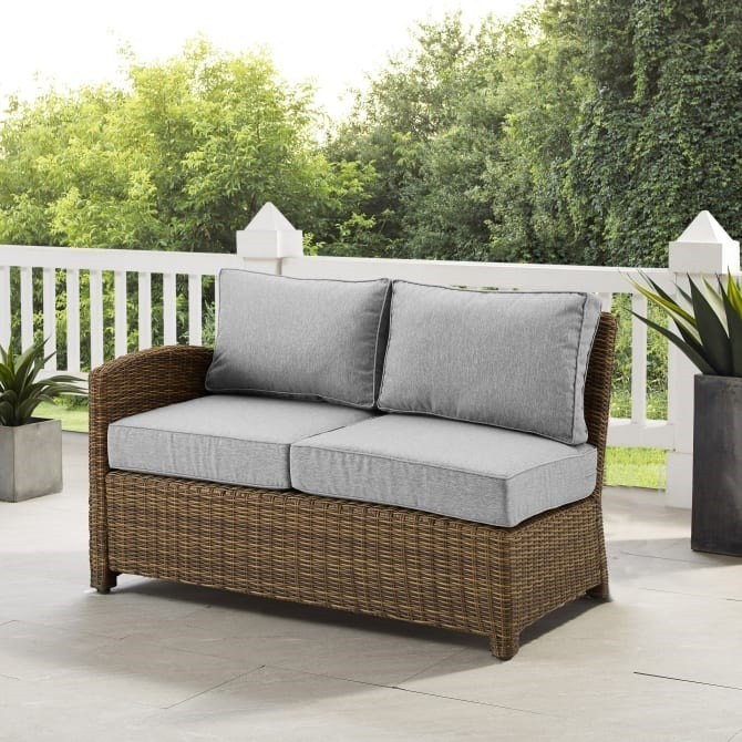 CROSLEY KO70016WB BRADENTON 52 3/4 INCH OUTDOOR WICKER SECTIONAL LEFT SIDE LOVESEAT WITH WEATHERED BROWN FRAME