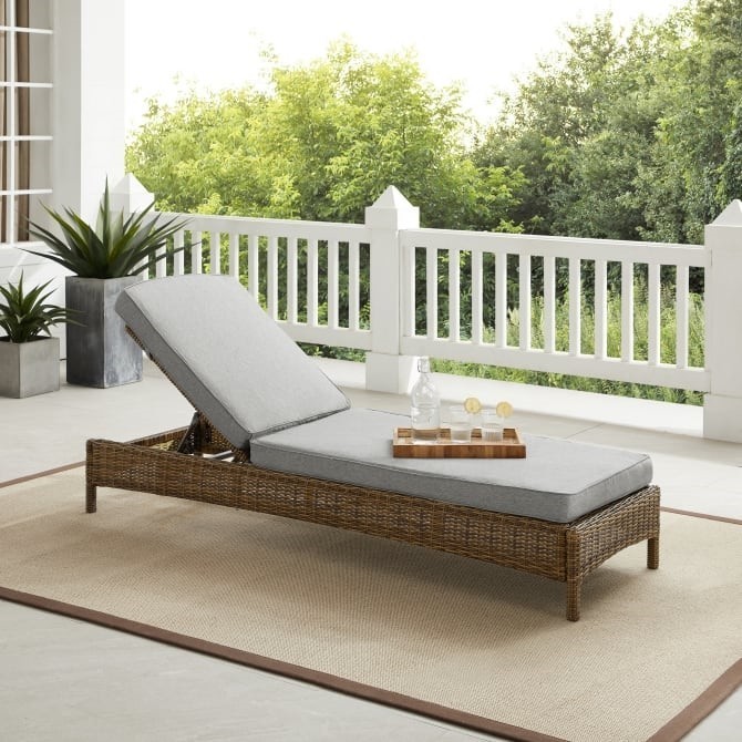 CROSLEY KO70070WB BRADENTON 76 INCH WICKER CHAISE LOUNGE WITH WEATHERED BROWN FRAME