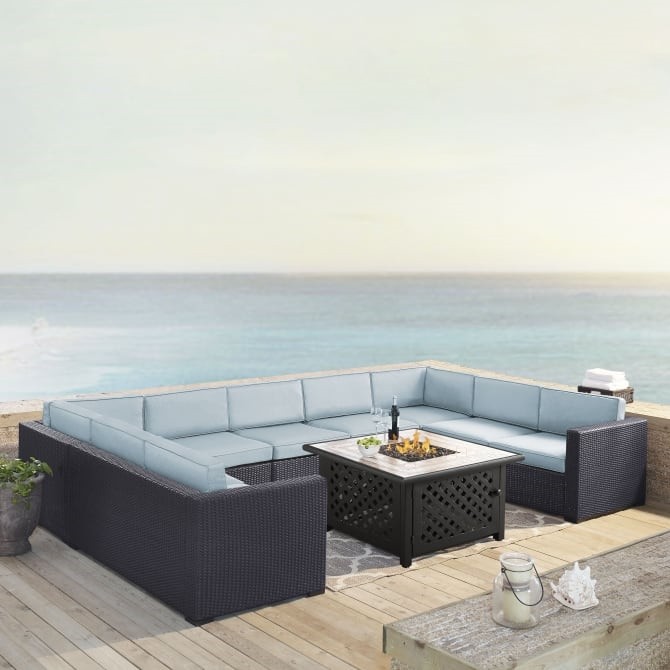 CROSLEY KO70118BR BISCAYNE 153 1/2 INCH 6-PIECE OUTDOOR WICKER SECTIONAL SET WITH FIRE TABLE