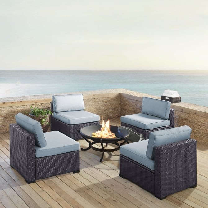 CROSLEY KO70122BR BISCAYNE 145 1/2 INCH 5-PIECE OUTDOOR WICKER SECTIONAL SET WITH FIRE PIT