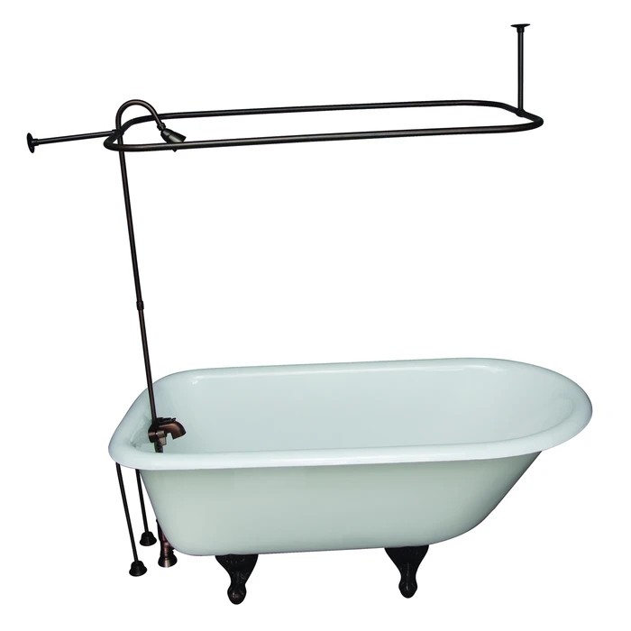 BARCLAY TKCTR60-ORB4 BARTLETT 60 3/4 INCH CAST IRON FREESTANDING CLAWFOOT SOAKER BATHTUB IN WHITE WITH METAL LEVER TUB FILLER AND 3/4 INCH RECTANGULAR SHOWER UNIT IN OIL RUBBED BRONZE