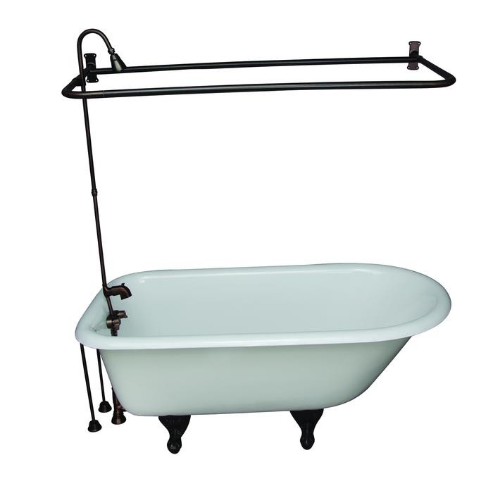 BARCLAY TKCTR60-ORB5 BARTLETT 60 3/4 INCH CAST IRON FREESTANDING CLAWFOOT SOAKER BATHTUB IN WHITE WITH METAL LEVER TUB FILLER AND 1 INCH RECTANGULAR SHOWER UNIT IN OIL RUBBED BRONZE