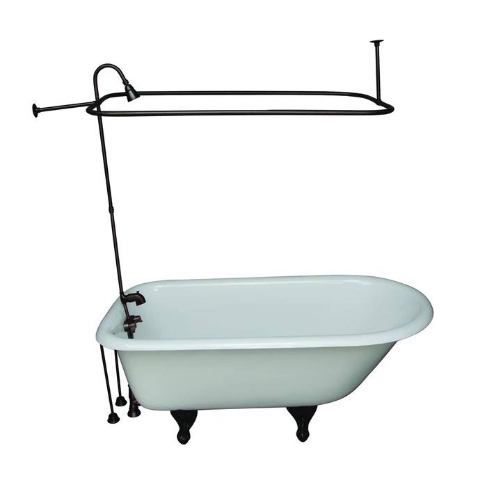 BARCLAY TKCTR60-ORB7 BARTLETT 60 3/4 INCH CAST IRON FREESTANDING CLAWFOOT SOAKER BATHTUB IN WHITE WITH METAL LEVER TUB FILLER AND 3/4 INCH RECTANGULAR SHOWER UNIT IN OIL RUBBED BRONZE