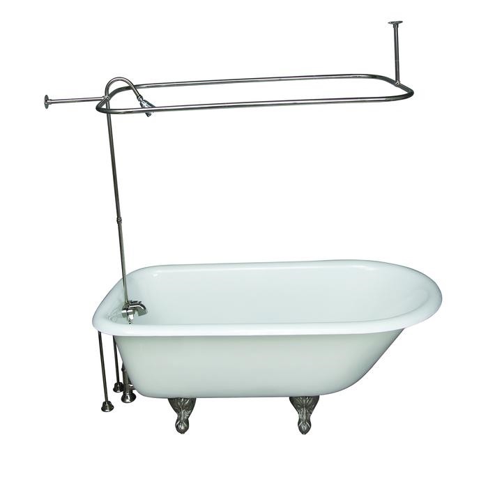 BARCLAY TKCTR60-PN1 BARTLETT 60 3/4 INCH CAST IRON FREESTANDING CLAWFOOT SOAKER BATHTUB IN WHITE WITH METAL LEVER TUB FILLER AND 3/4 INCH RECTANGULAR SHOWER UNIT IN POLISHED NICKEL