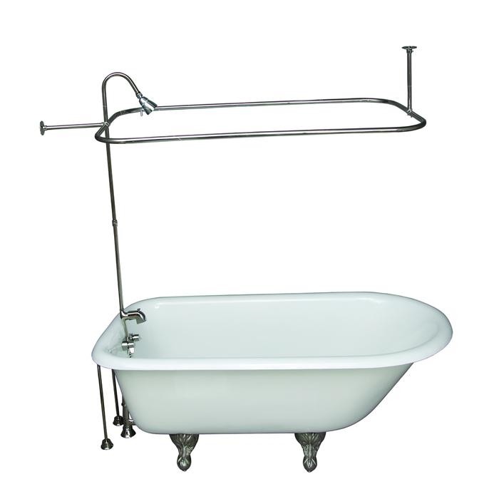 BARCLAY TKCTR60-PN4 BARTLETT 60 3/4 INCH CAST IRON FREESTANDING CLAWFOOT SOAKER BATHTUB IN WHITE WITH METAL LEVER TUB FILLER AND 3/4 INCH RECTANGULAR SHOWER UNIT IN POLISHED NICKEL