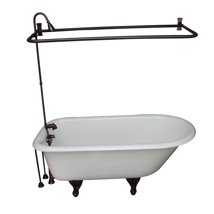 BARCLAY TKCTR67-ORB4 BROCTON 68 INCH CAST IRON FREESTANDING CLAWFOOT SOAKER BATHTUB IN WHITE WITH METAL LEVER TUB FILLER AND 1 INCH RECTANGULAR SHOWER UNIT IN OIL RUBBED BRONZE