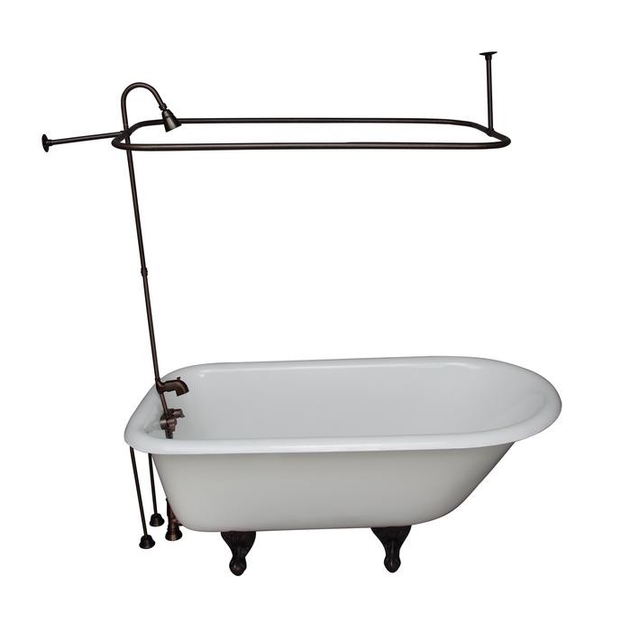 BARCLAY TKCTR67-ORB6 BROCTON 68 INCH CAST IRON FREESTANDING CLAWFOOT SOAKER BATHTUB IN WHITE WITH METAL LEVER TUB FILLER AND 3/4 INCH RECTANGULAR SHOWER UNIT IN OIL RUBBED BRONZE