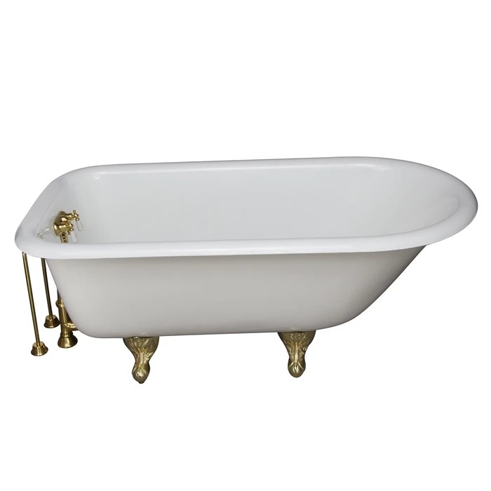 BARCLAY TKCTR67-PB6 BROCTON 68 INCH CAST IRON FREESTANDING CLAWFOOT SOAKER BATHTUB IN WHITE WITH PORCELAIN LEVER OLD STYLE SPIGOT TUB FILLER IN POLISHED BRASS